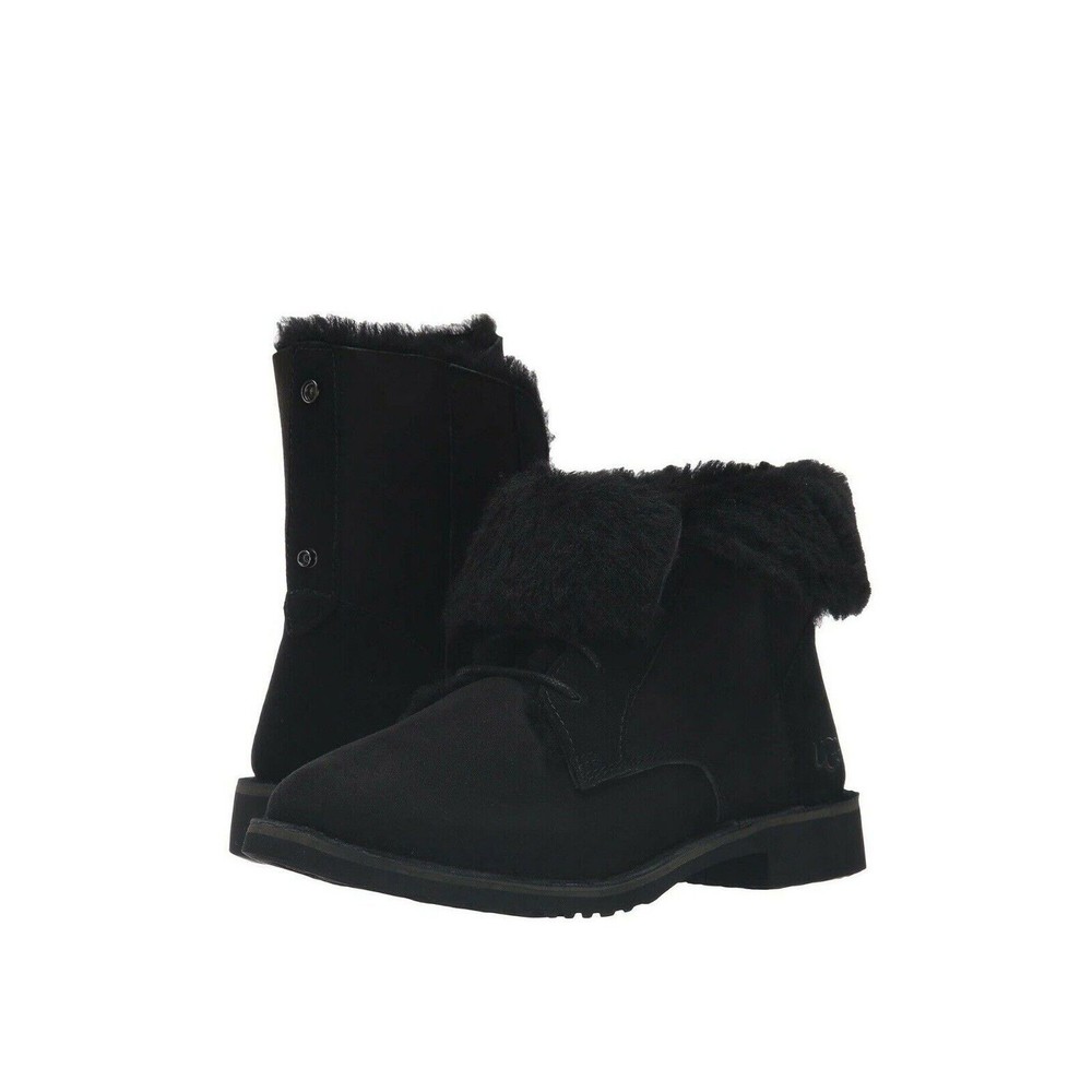 Ugg Quincy UGGpure wool Ankle Booties Size 6 black fur suede leather Women Boots